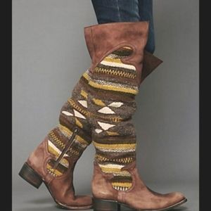 FREEBIRD CABAL 9 Tall Aztec Wool Blanket Over The Knee OTK BOOT Brown Grey Tan